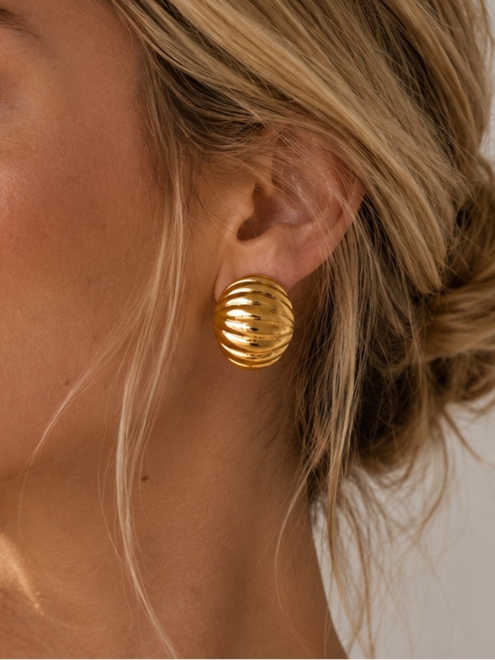 18K Gold Plated Textured Dome Stud Earrings